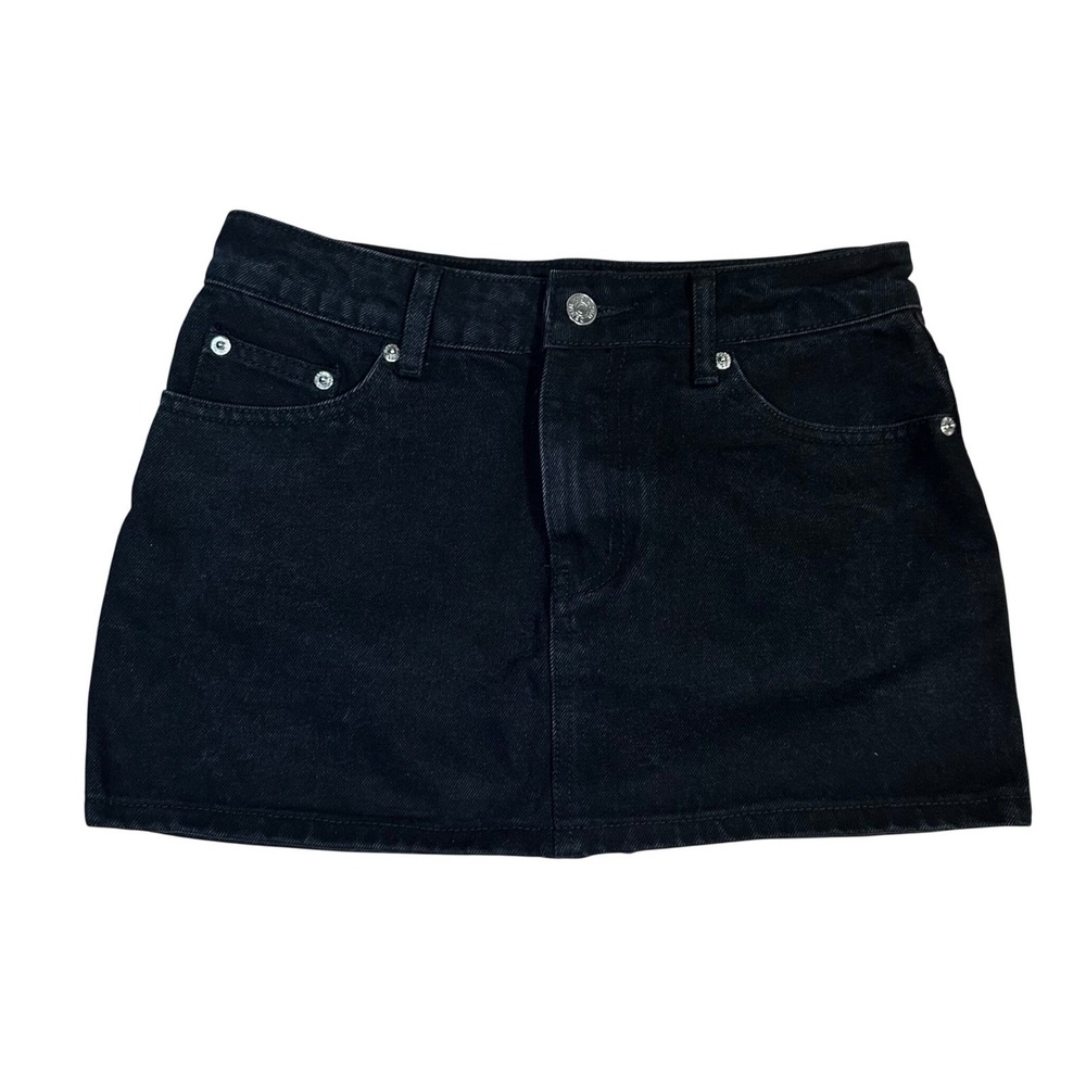 Edikted Black Washed Denim Mini Skirt XS Rhinestone Pocket Detail - Picture 1 of 7